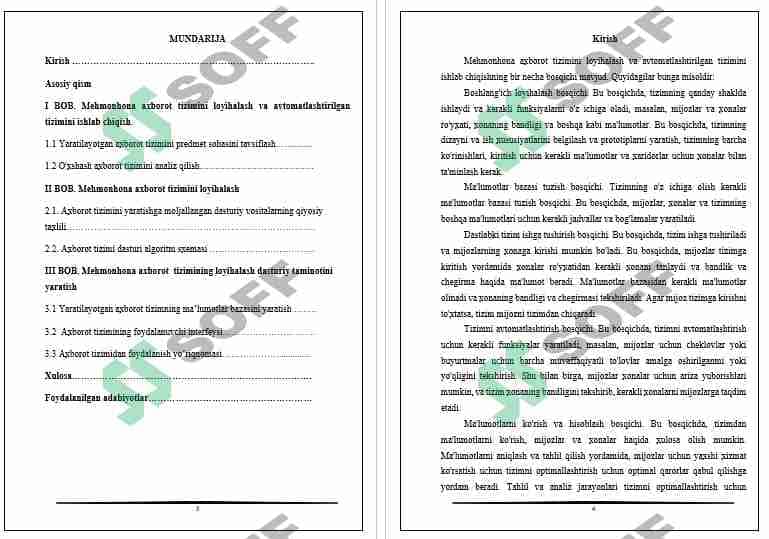 Mehmonxona axborot tizimini loyihalash va avtomatlashtirilgan dastur ta’minotini ishlab chiqish 1