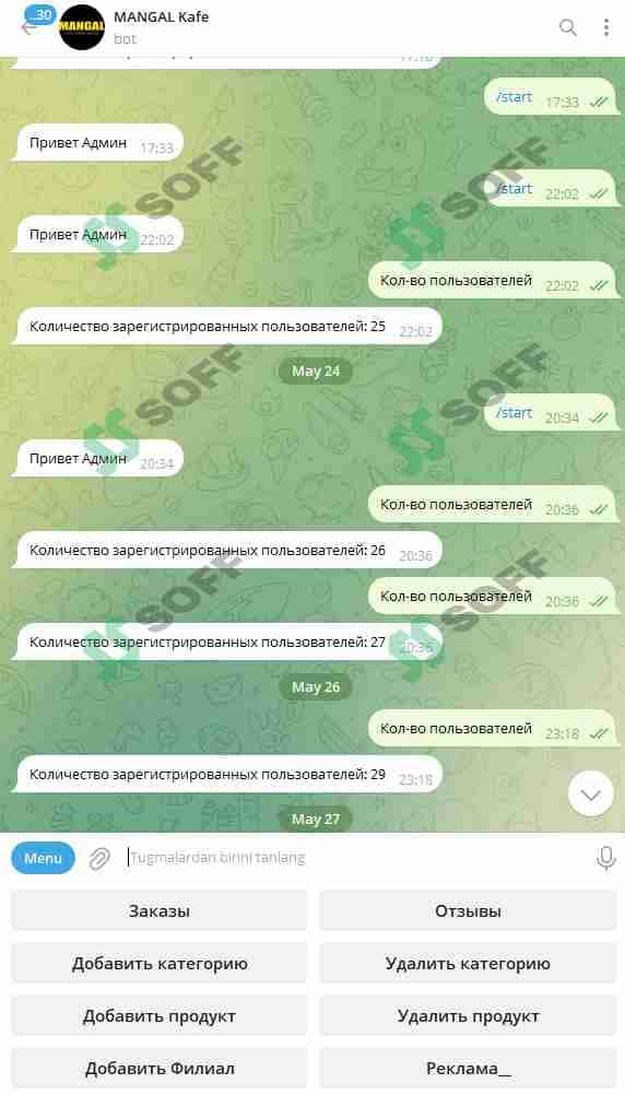 Fast food uchun Telegram bot aiogram 1