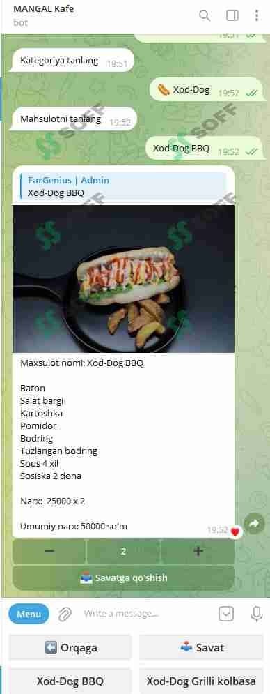 Fast food uchun Telegram bot aiogram 2