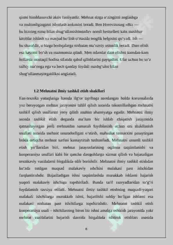 Mehnat qilish va dam olish o‘rtasidagi bog‘liqlik 8