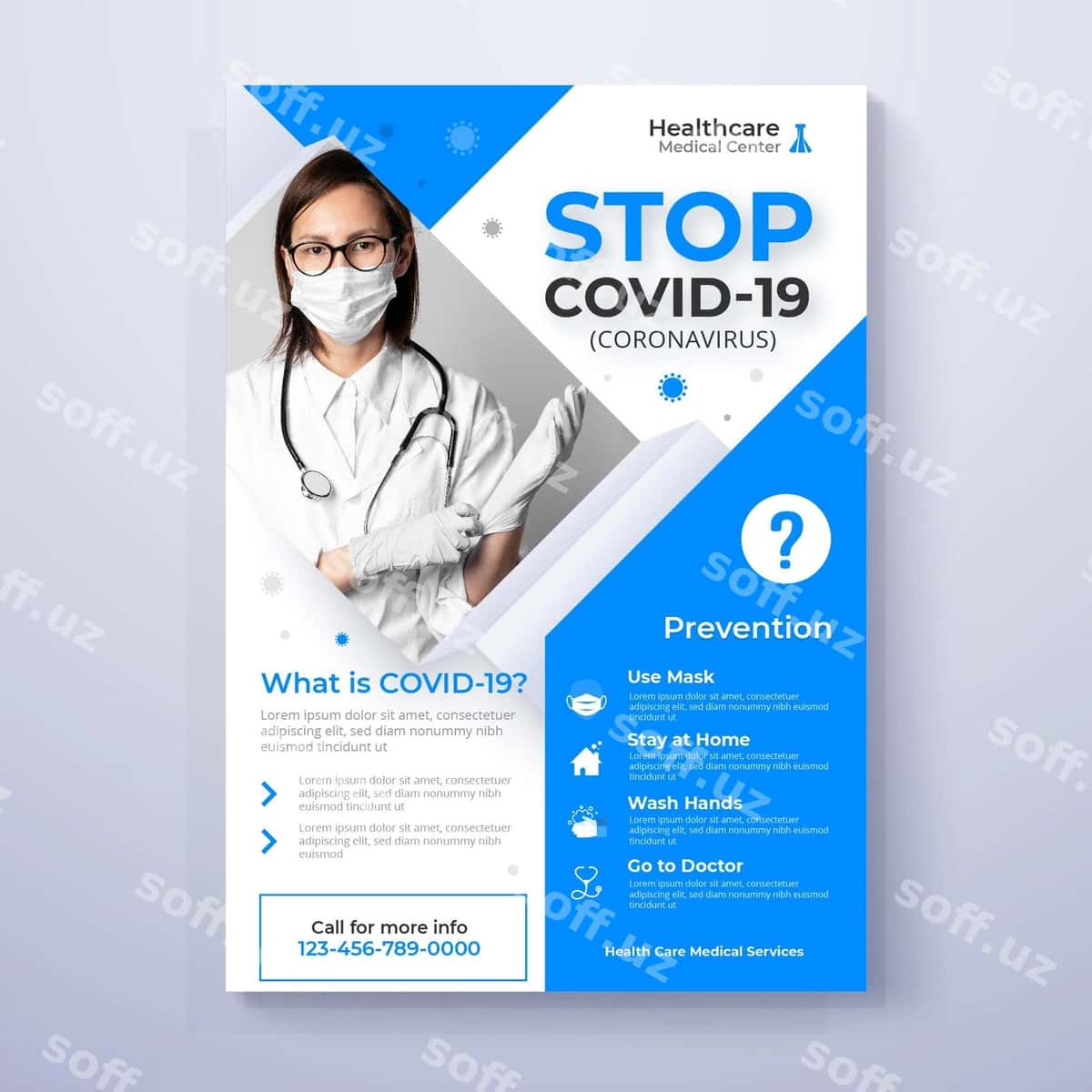 Koronavirus haqida ma'lumot beruvchi varaqalar shabloni | Informative coronavirus flyer template 1