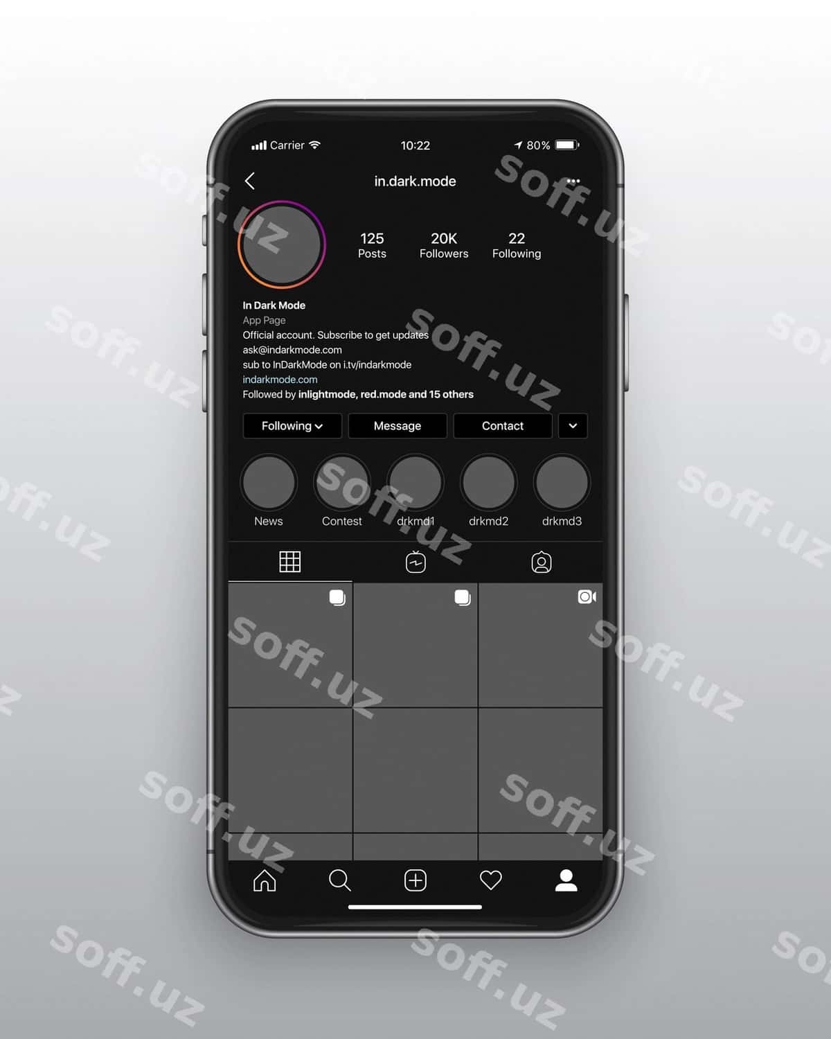 Instagram qorong'i rejim UI UX shabloni | Instagram dark mode ui ux template 1