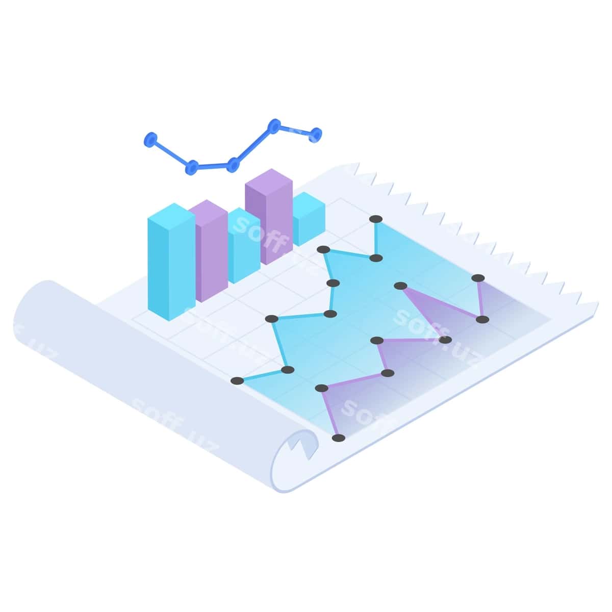 Izometric 3d ma'lumotlar grafiklari aylanma qog'oz | Isometric 3d data graphs rolled paper 1