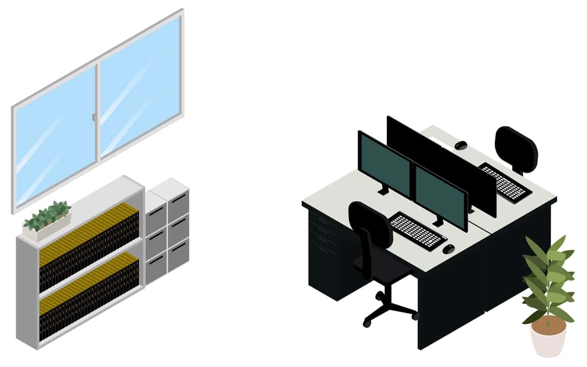 Izometrik o'chirilgan uchuvchisiz ofis kompyuter monitori | Unmanned office computer monitor with power off isometric 1
