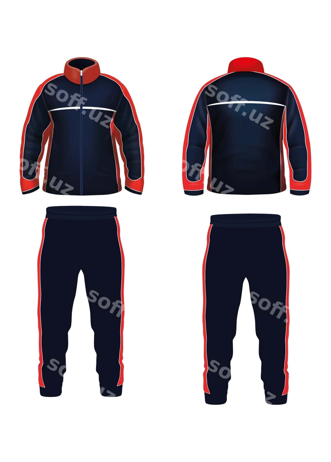 Jaketka shuft komplekti ko'k qizil dizayn bilan | Jacket pants set with blue red design 1