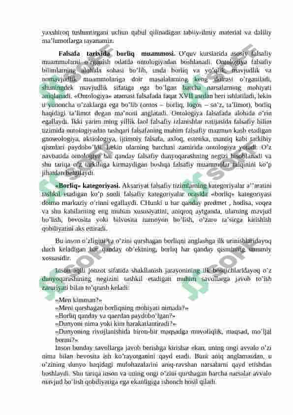 Ontologiya, gnoseologiya va ong falsafasi 2