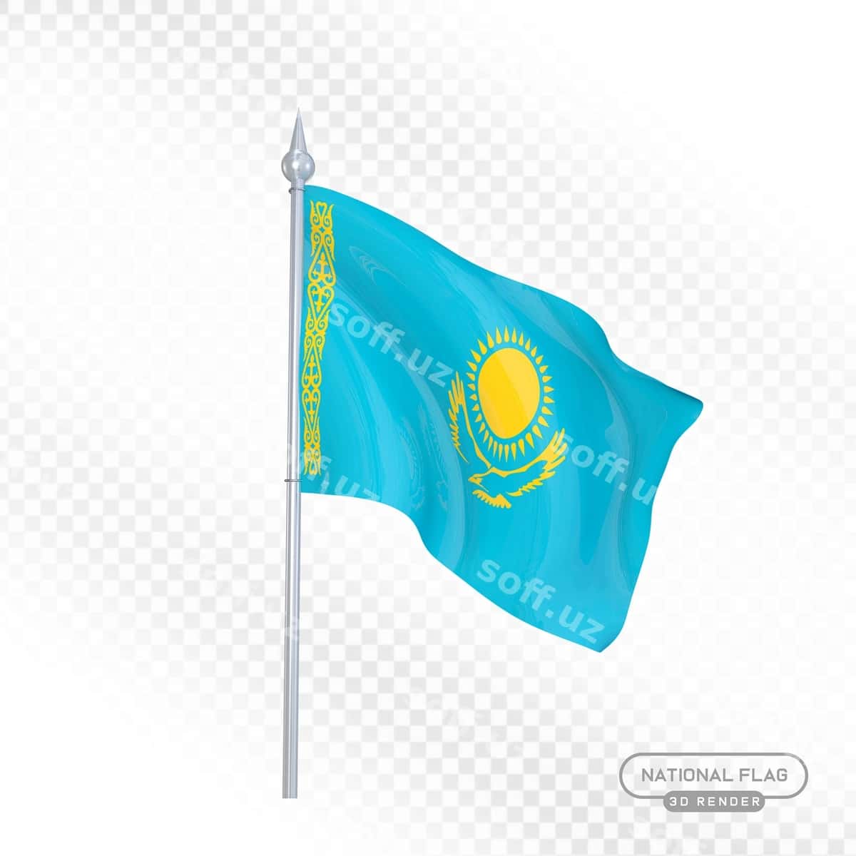 Qozog'iston davlat bayrog'ining 3D tasviri | Kazakhstan national flag 3d render 1