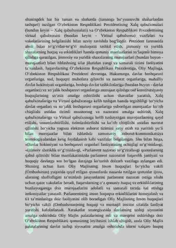 MUSTAQIL O‘ZBEKISTONDA DEMOKRATIK HUQUQIY DAVLAT, FUQAROLIK JAMIYATI ASOSLARINI SHAKLLANTIRISH JARAYONI 6