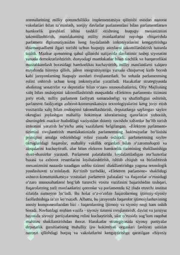 MUSTAQIL O‘ZBEKISTONDA DEMOKRATIK HUQUQIY DAVLAT, FUQAROLIK JAMIYATI ASOSLARINI SHAKLLANTIRISH JARAYONI 7