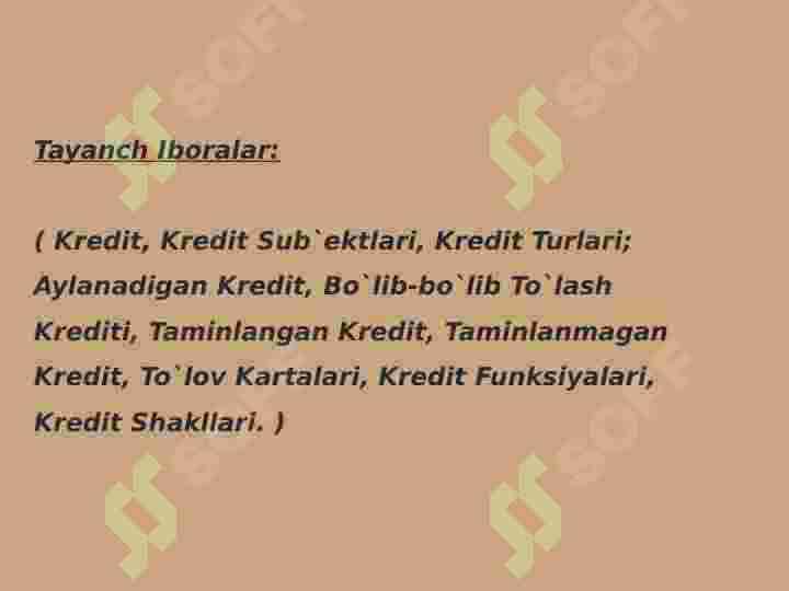 Kreditning Zarurligi, Funksiyalari Turlari Va Shakllari. 2