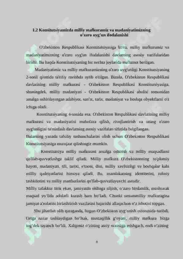 O'zbekiston Respublikasi Konstitutsiyasi va milliy mafkuraning uzviy aloqadorligi 8