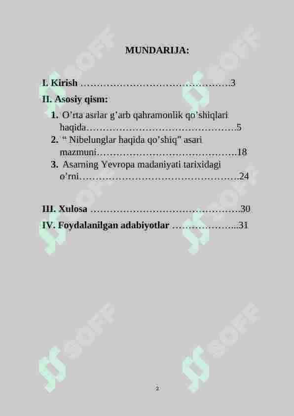 "Nibelunglar haqida qo'shiq" asari va uning Yevropa madaniyati tarixidagi o'rni 2