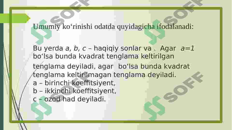 Algebra. Kvadrat tenglama haqida tushuncha. 4