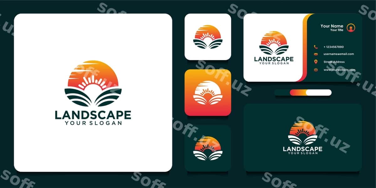 Landshtin logo dizayni biznes kartochka | Landscape logo design business card 1