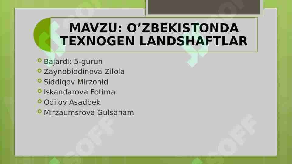 O’ZBEKISTONDA TEXNOGEN LANDSHAFTLAR