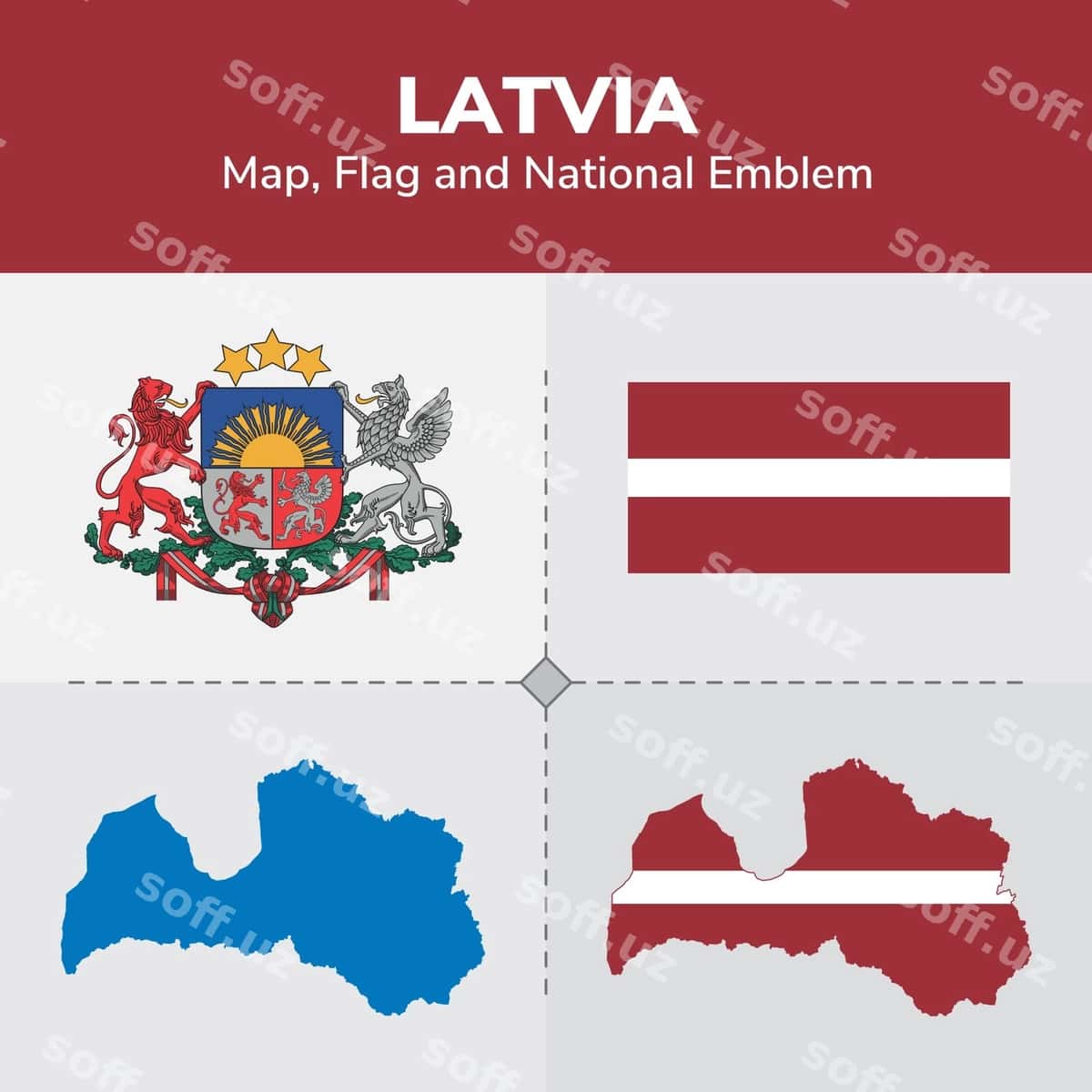 Latviya xaritasi, bayroq, milliy gerb | Latvia map flag national emblem 1