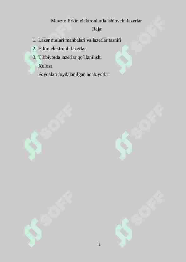 Erkin elektronlarda ishlovchi lazerlar 1