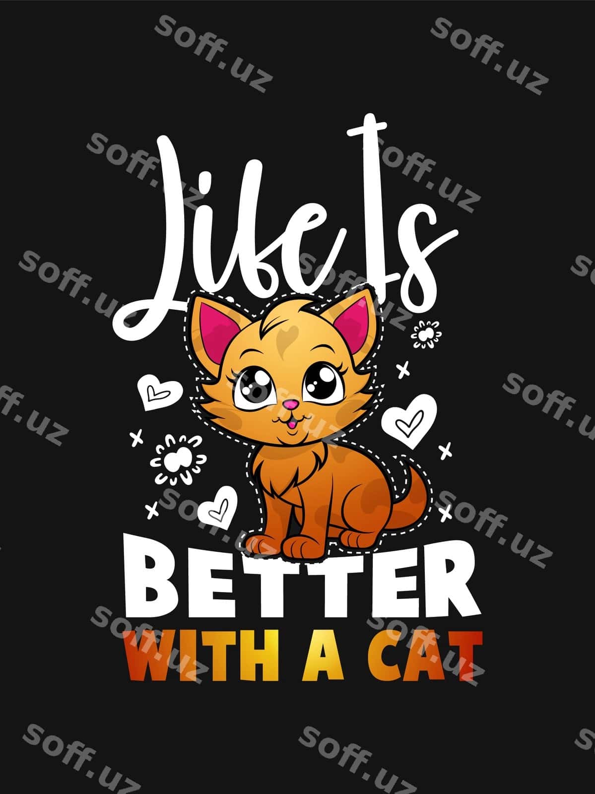 Hayot mushuk futbolka dizayni bilan yaxshiroq | Life is better with cat tshirt design 1