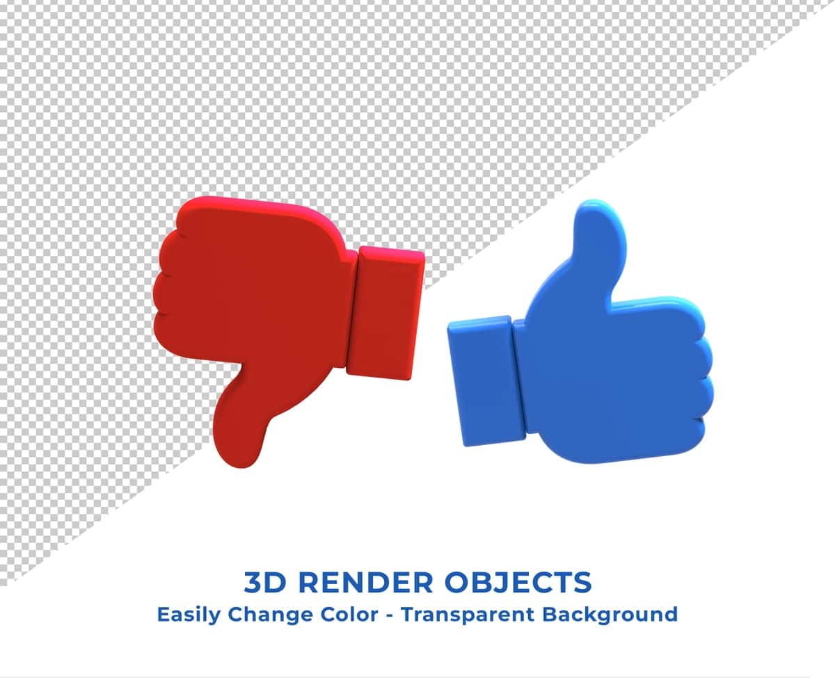 3D render kabi bosh barmog'ini yuqoriga ko'taring | Like thumbs up down 3d render 1