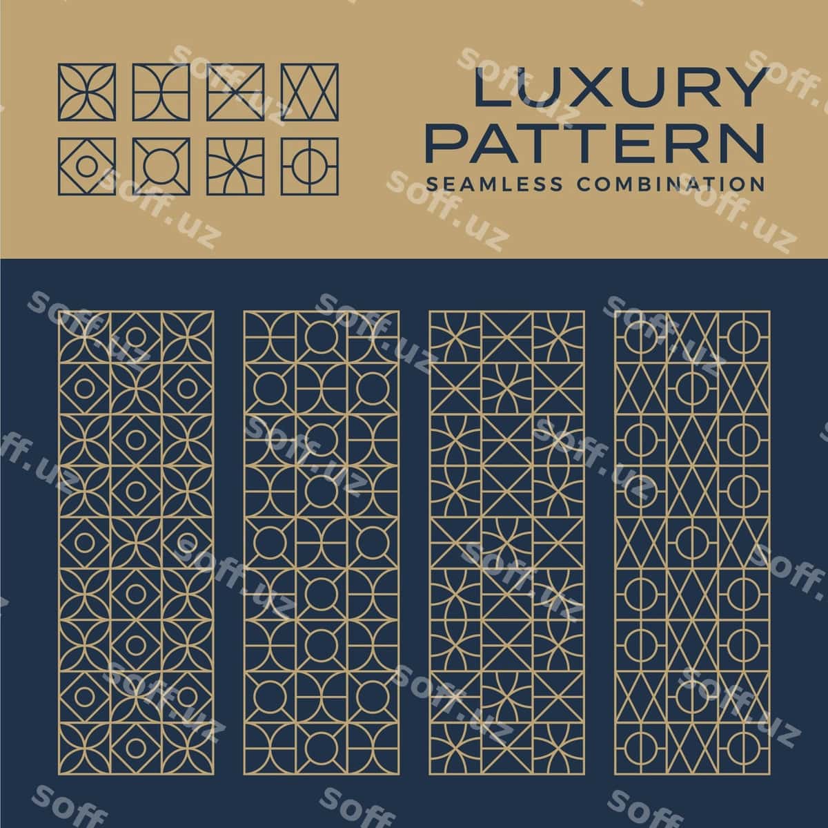 Qadr-qimmat uzilsiz naqsh bezatma komplekti | Luxury seamless pattern ornament set 1
