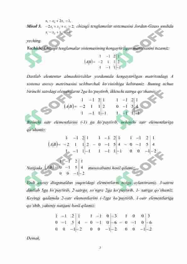n ta noma’lumli n ta chiziqli tenglamalar sistemasi. Kroneker – Kapelli teoremasi. Bazis o’zgaruvchi va bazis yechim. Chiziqli tenglamalar sistemasini Gauss usuli bilan yechish. 3