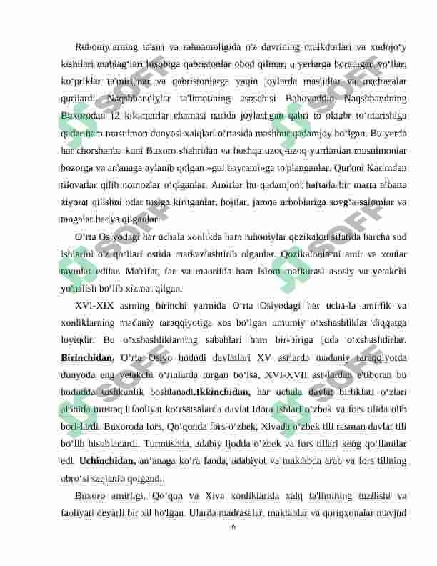 Qo'ng'irotlar sulolasi davrida Xiva xonligi madaniy hayoti mavzusini talim texnologiyalari asosida yoritish. 6