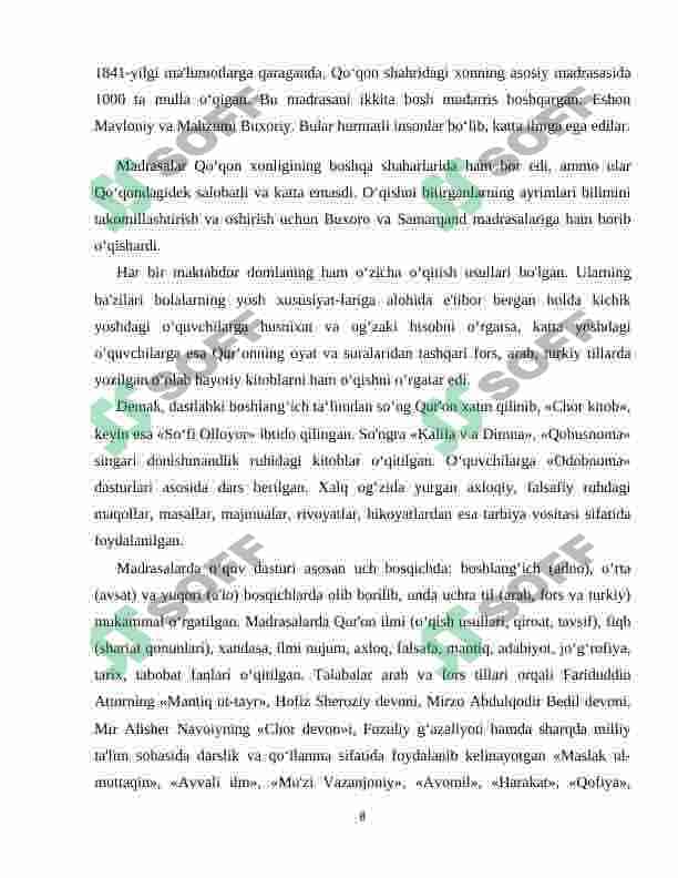 Qo'ng'irotlar sulolasi davrida Xiva xonligi madaniy hayoti mavzusini talim texnologiyalari asosida yoritish. 8