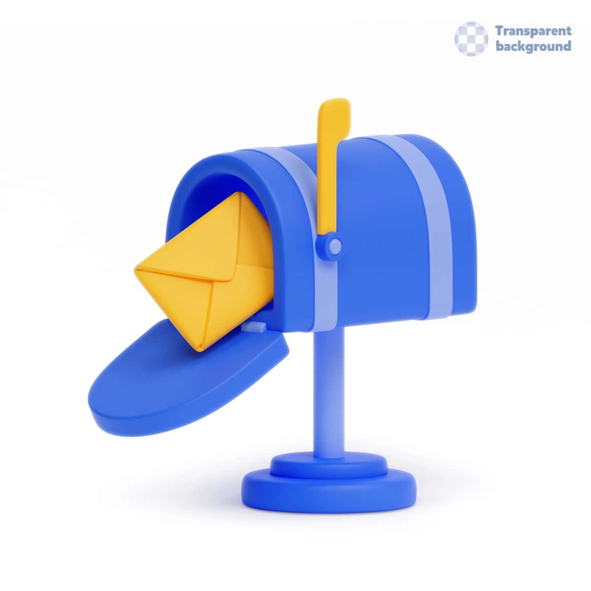 Sariq konvertli ko'k pochta qutisi tasvirlangan 3D render | 3d render illustration blue mailbox with yellow envelope it 1