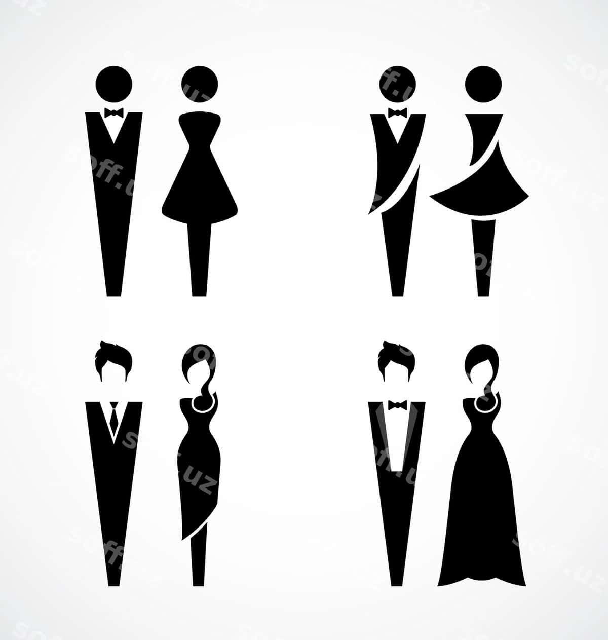 Erkak ayol qora piktogramma to'plami dizayni | Male female black icon set design 1