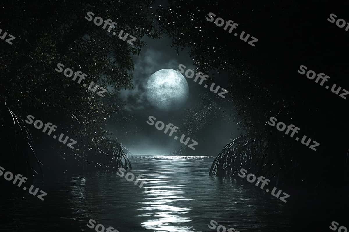 Mangrove forest manzilasi sahna kechaqongi vaqt | Mangrove forest landscape scene night 1