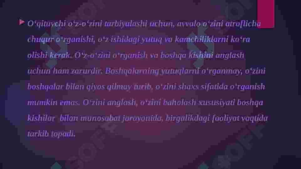 O'z o'zini tarbiyalash va o'z ustida ishlash pedagogik tajribani to'plash tizimlari 5