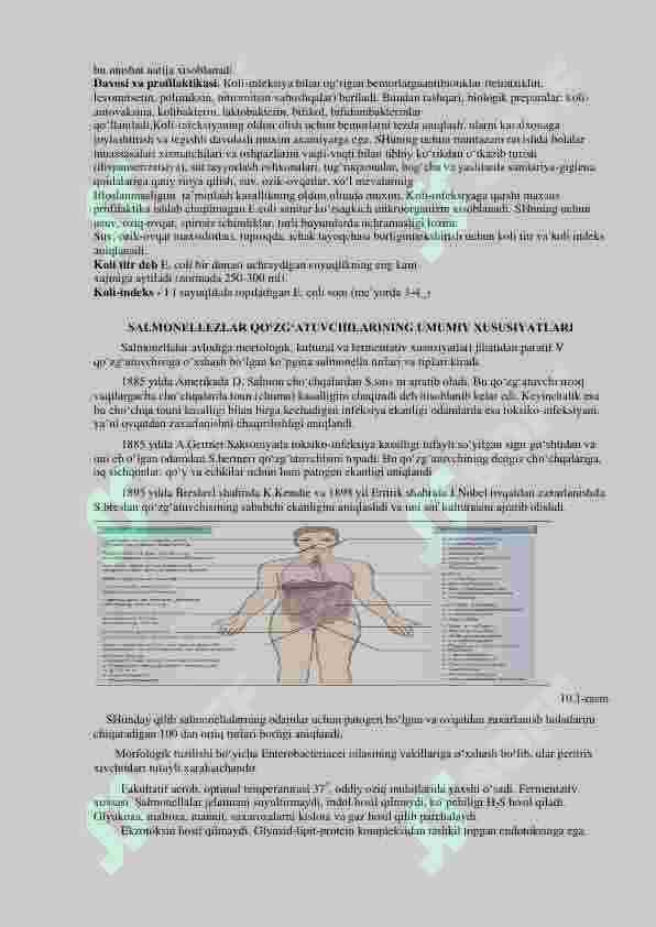 Yuqumli ichak kasalliklari-ichak tayoqchalari. Ovqatdan zaharlanishni keltirib chiqaruvchi mikroorganizmlar: salmonelyoz, botulizm 3