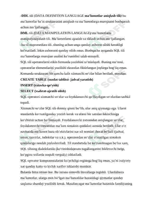 SQL yordamida ma’lumotlar bazasini yaratish. 2