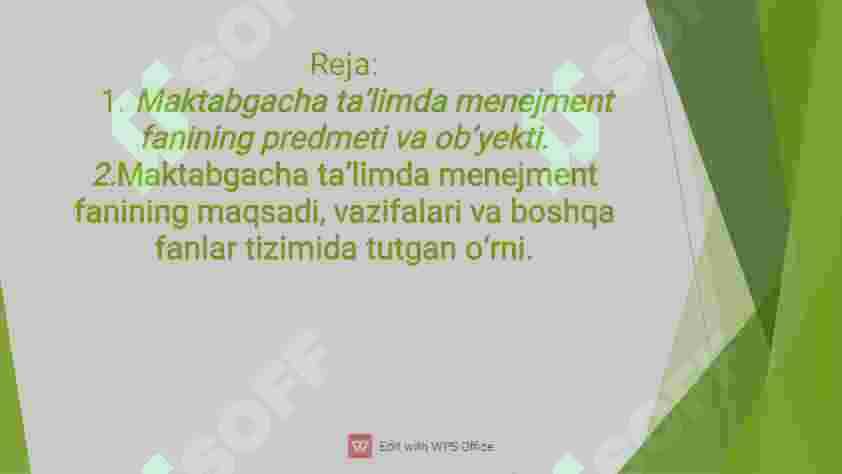 Maktabgacha taʼlimda menejment fanining predmeti obʼekti maqsadi vazifalari va bishqa fanlar tizimida tutgan oʻrnimenejment 2