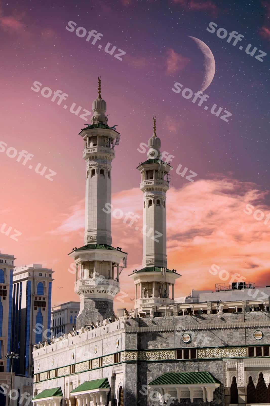Minoralar Mekka qibla hilol bilan | Minarets meccan kaaba with moon 1