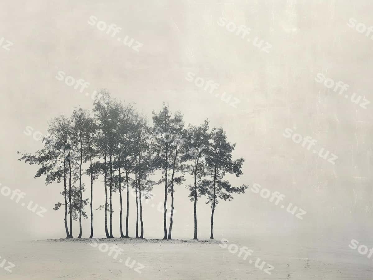 Minimalist qator daraxtlari tumanli manzara | Minimalist row trees foggy landscape 1