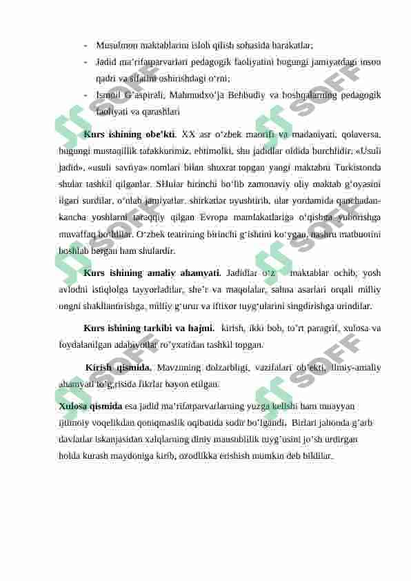 Pedogogik  faoliyatda  jaded  ma’rifatparvarlarning merosidan foydalanish 3