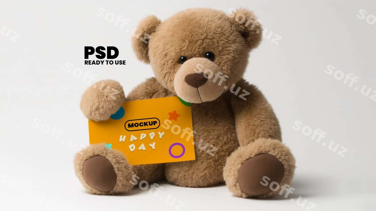 Namuna karta mishka tomonidan tutilgan | Mockup card held by teddy bear 1