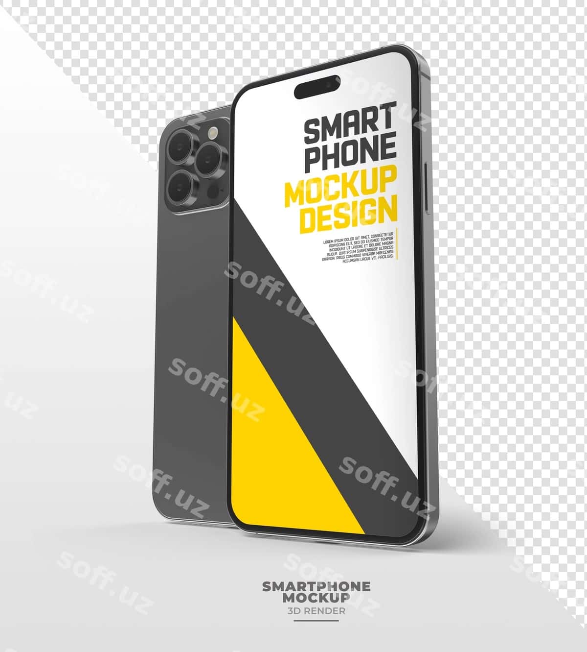 Qora, sariq fonli telefon modeli | Mockup phone with black yellow background 1