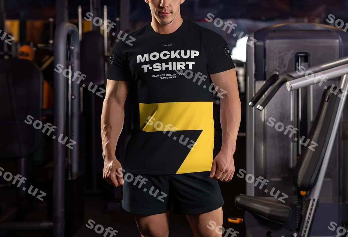 Mockup-lar erkaklar uchun futbolka jism-guzallik sport zali | Mockups men039s tshirt bodybuilder gym 1