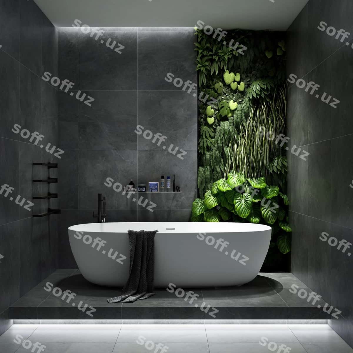 Zamonaviy hammom boyoq yashil o'simliklar bilan | Modern bathroom with lush greenery 1
