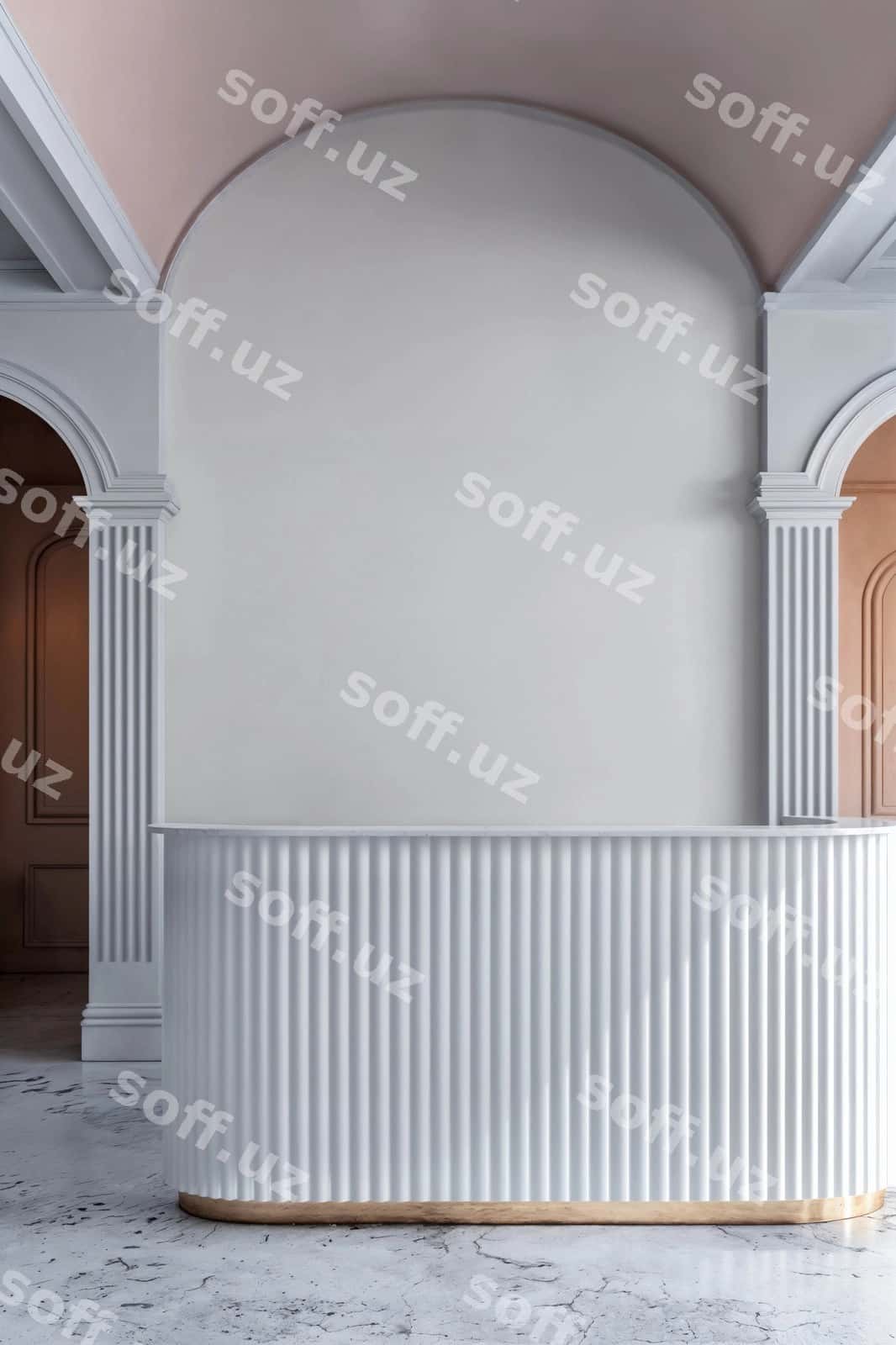 Zamonaviy germali qabul xonasi logotip namunasi | Modern fluted reception desk logo mockup 1