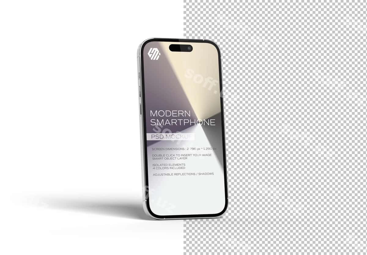 Zamonaviy smartfon ajraltirilgan oq namuna | Modern smartphone isolated white mockup 1