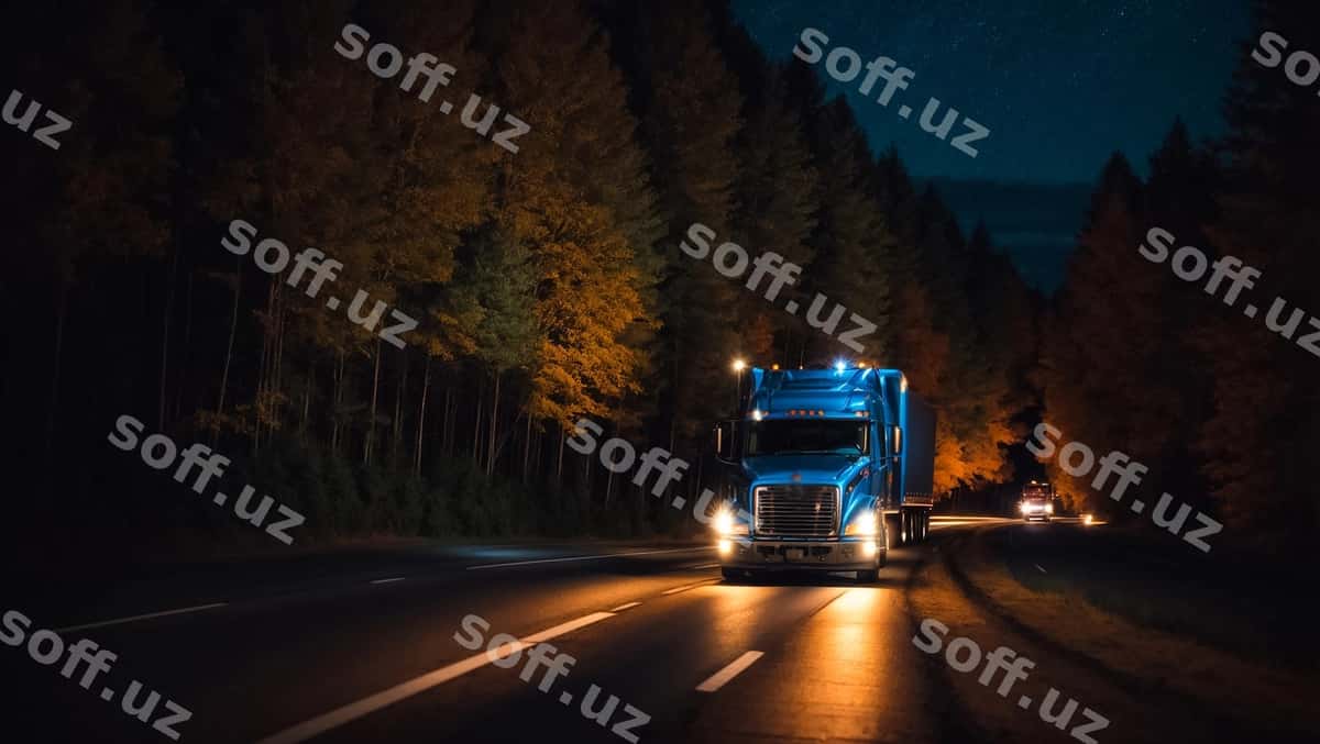 Yozda zamonaviy yuk mashinalarida yo'l kechasi haydash | Modern truck driving road night summer 1