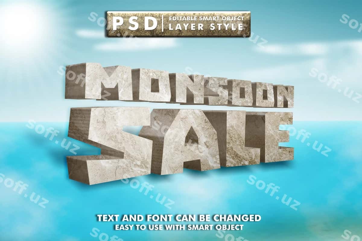 Musson sotuvi 3D matn effekti premium psd | Monsoon sale 3d text effect premium psd 1
