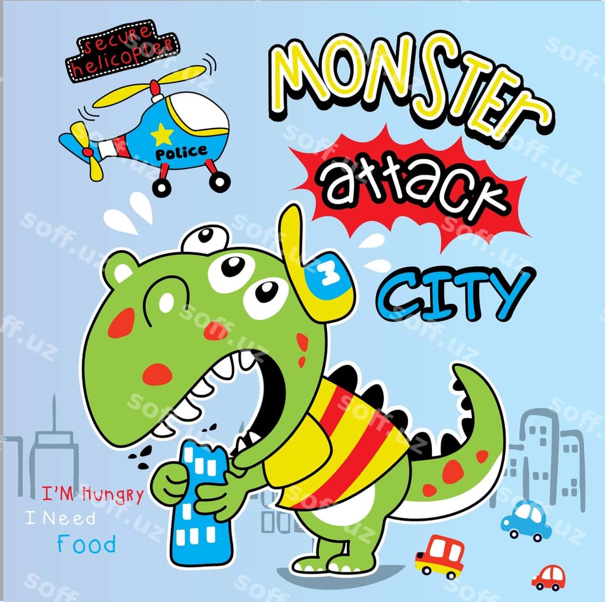 Monster shahar hujum karyakatur vektor san'ati | Monster attack city cartoon vector art 1