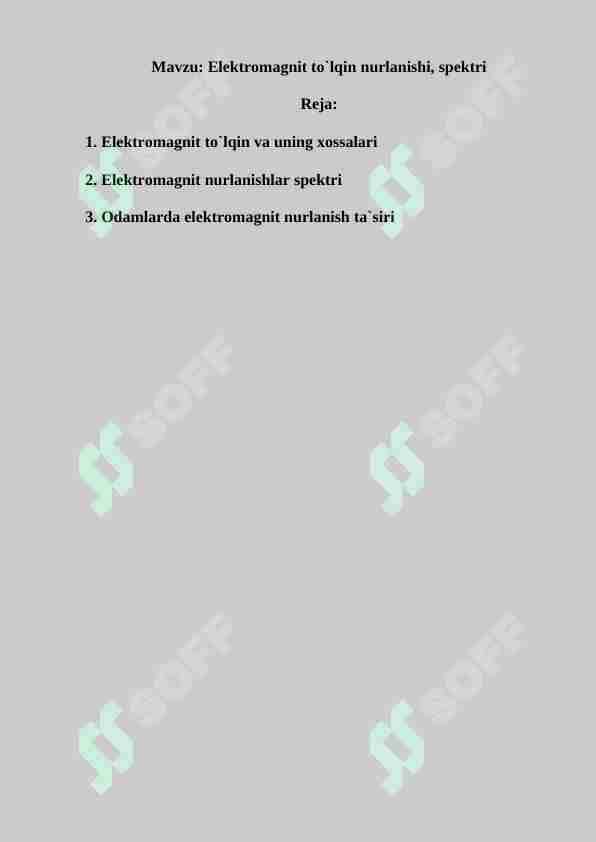 Elektromagnit to`lqin nurlanishi, spektri