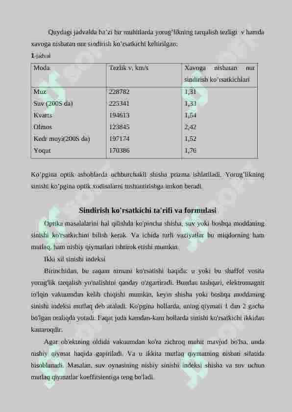 Muhitlarning sindirish ko`rsatkichini interfension usul bilan aniqlash 7