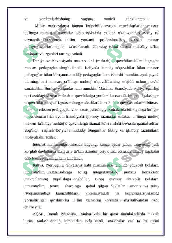 Alohida yordamga muhtoj bolalarda rivojlanishdagi nuqsonining chuqurligi va tuzilishiga qarab inklyuziya modellarini tanlash 4