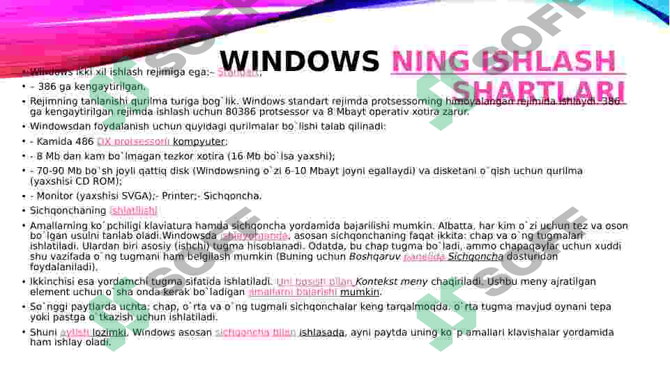 Mavzu: Windows operatsion tizimi haqida 7